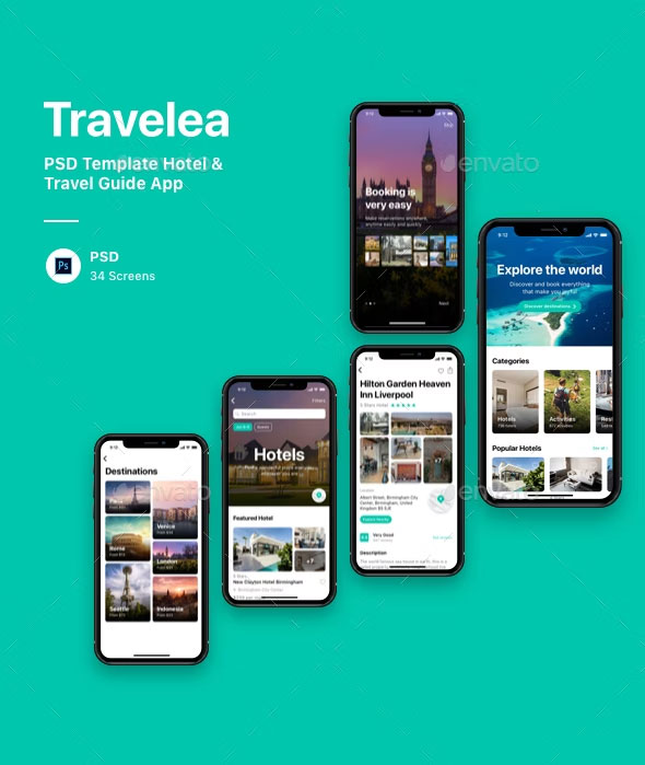 Travelea - PSD Template Hotel & Aplikasi Panduan Perjalanan