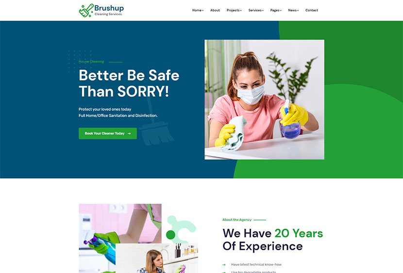 Brushup - Thème WordPress pour entreprise de services de nettoyage