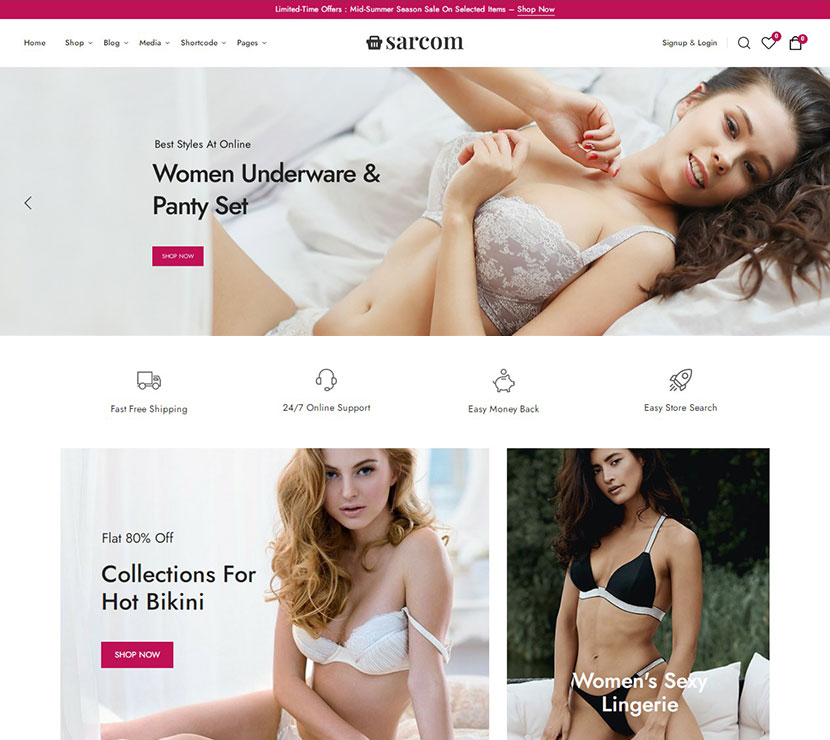 Sarcom - ธีมแฟชั่น WooCommerce