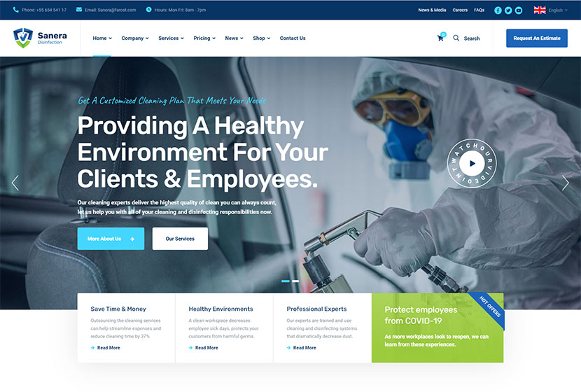 Sanera - WordPress-Theme für Desinfektions- und Reinigungsdienste