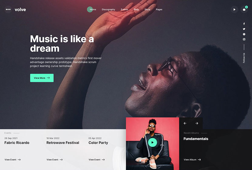 Volve - Creative Music WordPress テーマ