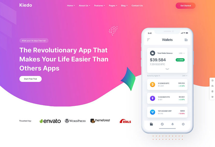 Kiedo - App & SaaS Landing WordPress テーマ