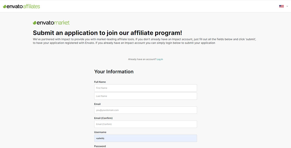 registrazione affiliato envato