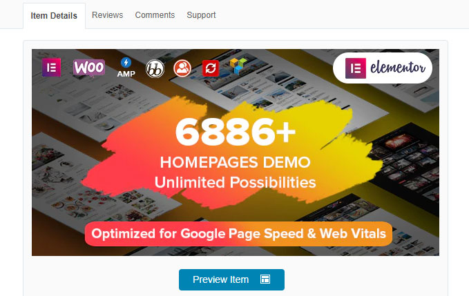pagina del prodotto themeforest