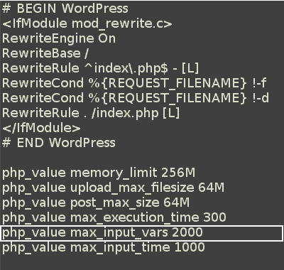 Cómo aumentar el límite de memoria de WordPress y cargar el tamaño máximo 16 Increase PHP Max Input Vars - HTACCESS