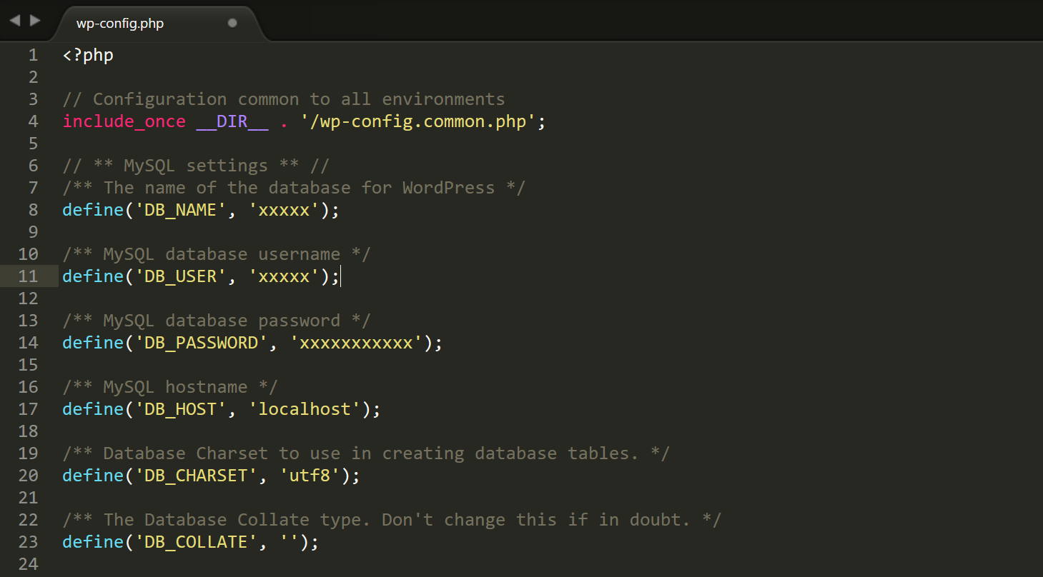 如何修复在 WordPress 4 中建立数据库连接的错误 Wp-config File Credentials Example