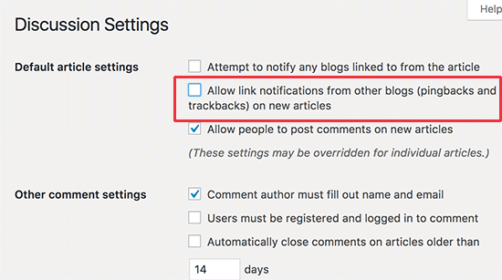 WordPress 終極清潔和優化指南 7 disable pingbacks and trackbacks example