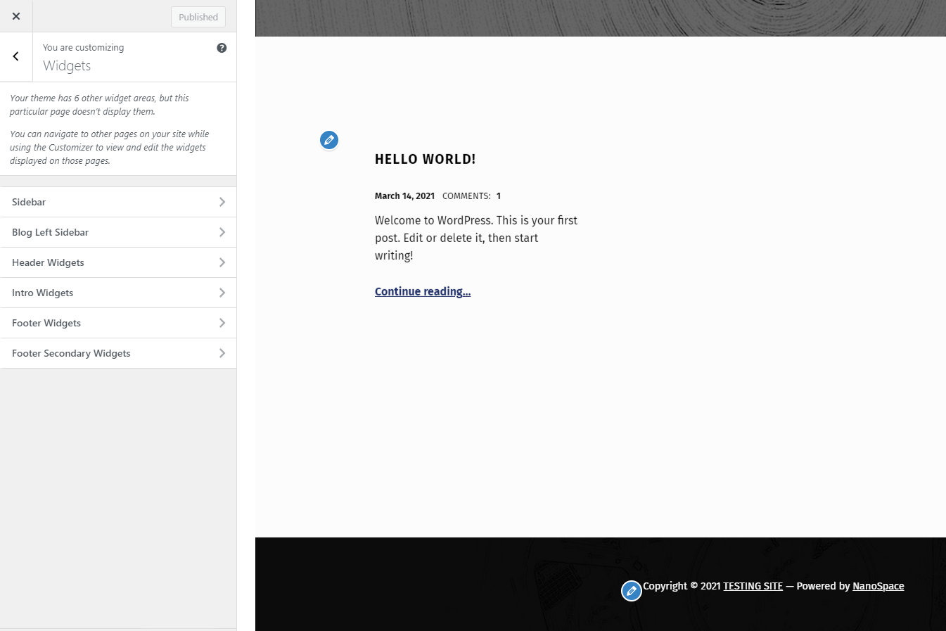 WordPress (2022) 5에서 바닥글을 변경하는 방법 nanospace widgets footer example