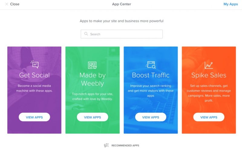 Weebly 대 WordPress Ultimate 비교 가이드(2022) 8 weebly app center example