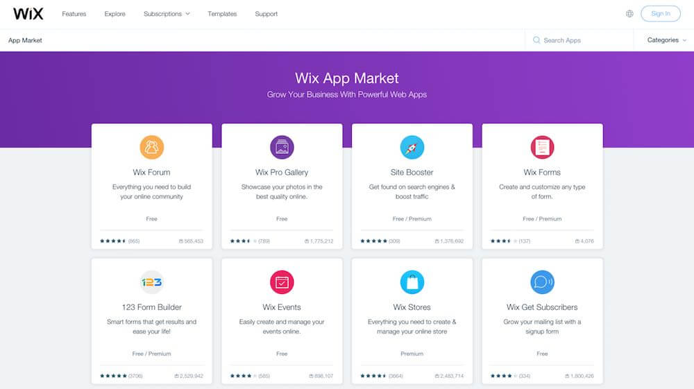 Guía definitiva de Wix vs WordPress 7 wix app market example