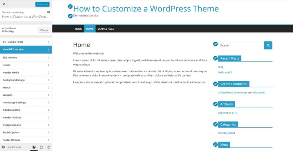 2022년에 테마를 완전히 사용자 정의하는 방법 3 WordPress Customizer Theme Editor