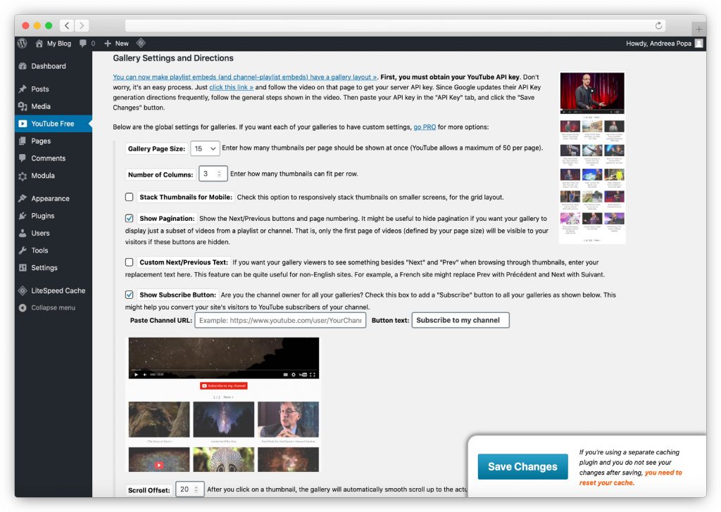 Embed plus for YouTube - 圖庫設置和方向