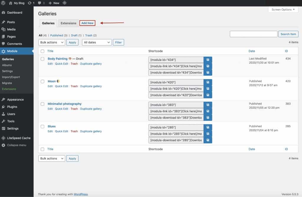 WordPress'te bir resim galerisi oluşturun