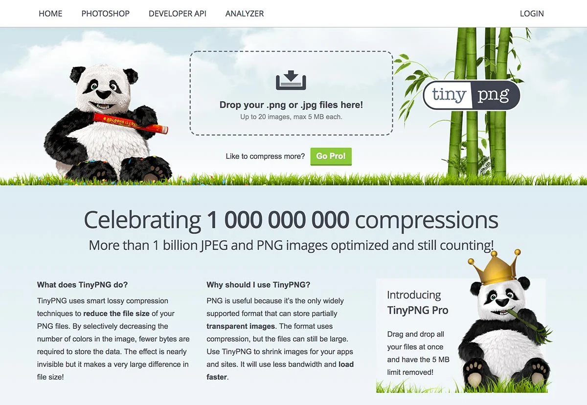 TinyPNG は画像を一度にバッチ最適化し、サイズを大幅に縮小します