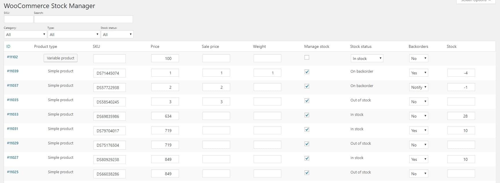 WooCommerce ストック マネージャー ダッシュボード