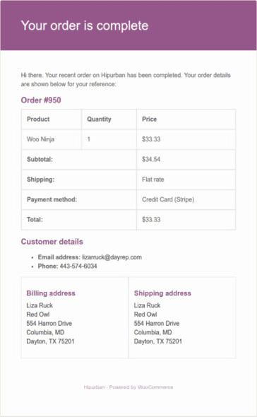 قالب البريد الإلكتروني الافتراضي WooCommerce