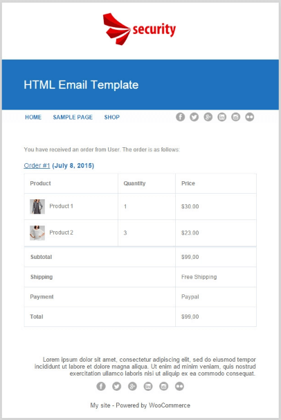 YITH قوالب البريد الإلكتروني WooCommerce