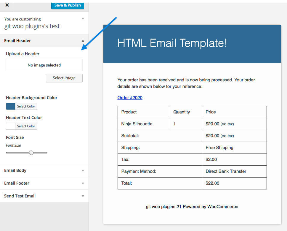 البرنامج المساعد Woocommerce Email Customizer