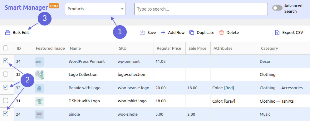 selezionare i record per la modifica in blocco in Smart Manager