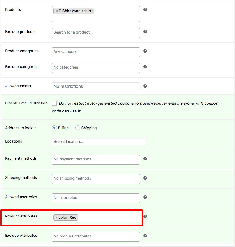 WooCommerce クーポン商品属性設定