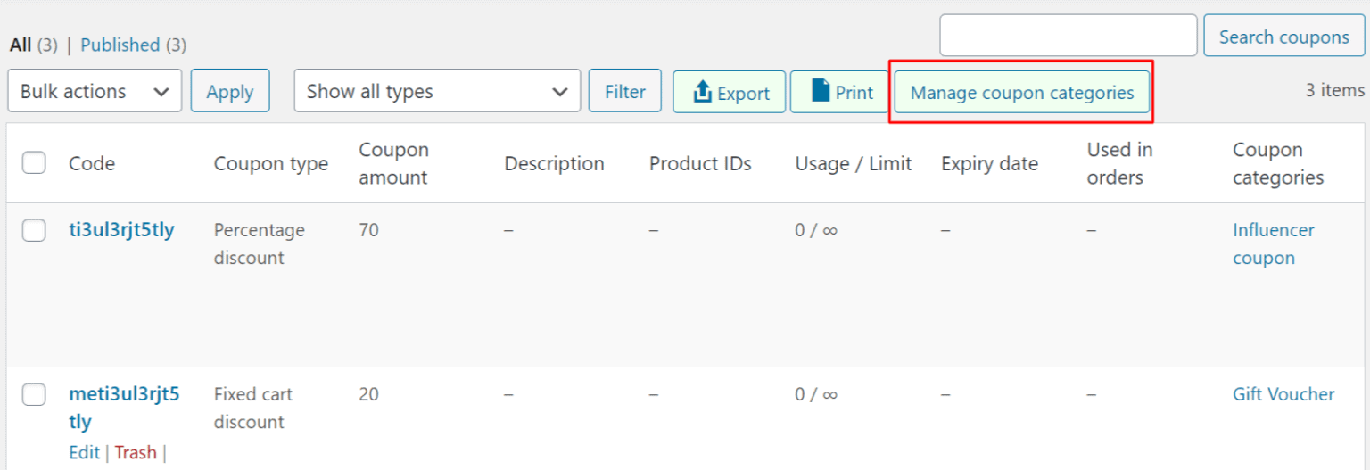 WooCommerce gère la catégorie de coupon