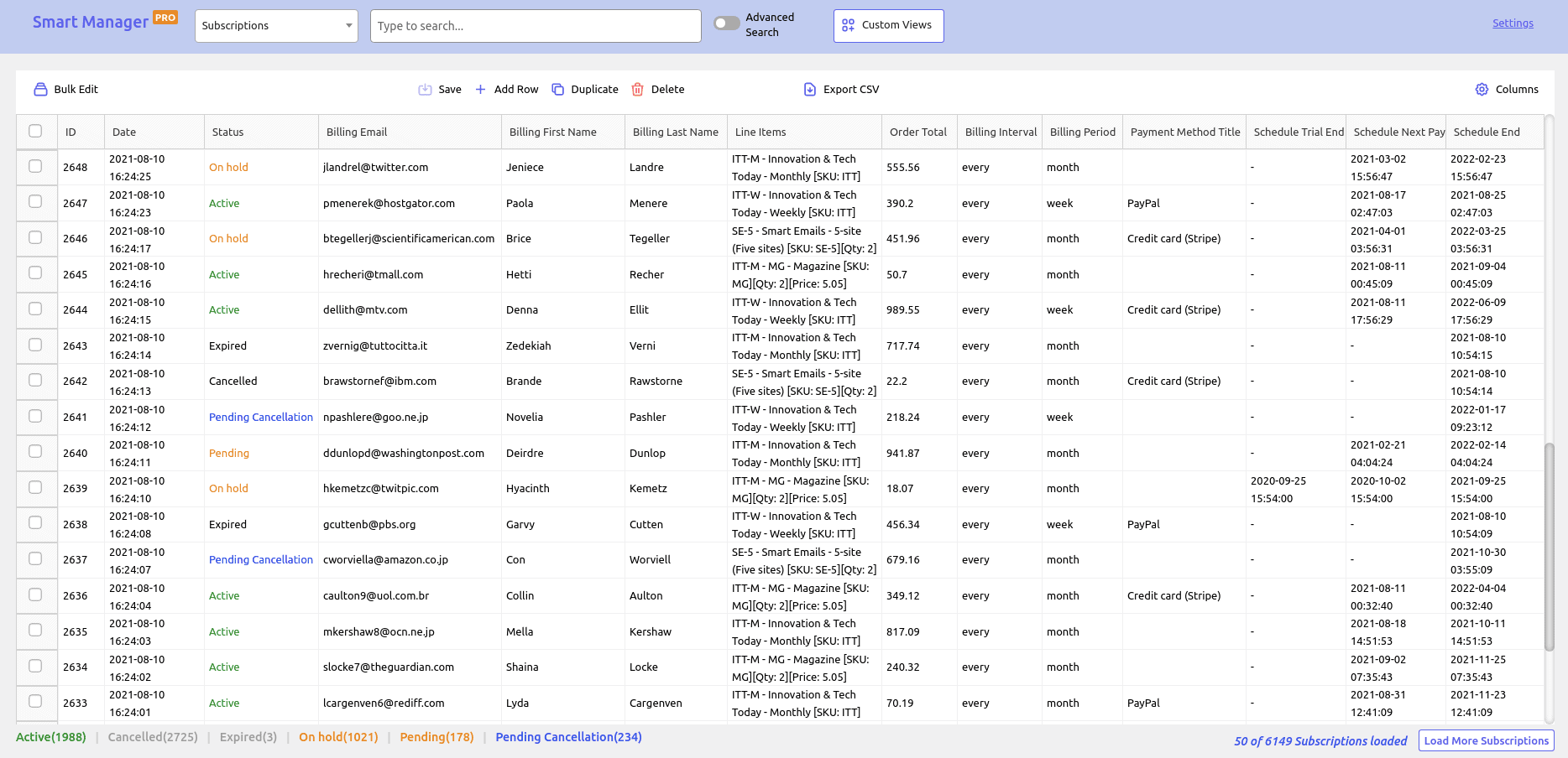 إدارة اشتراكات WooCommerce باستخدام Smart Manager