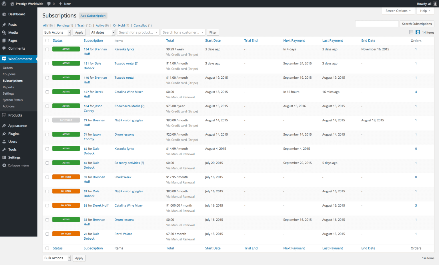 إدارة اشتراكات WooCommerce