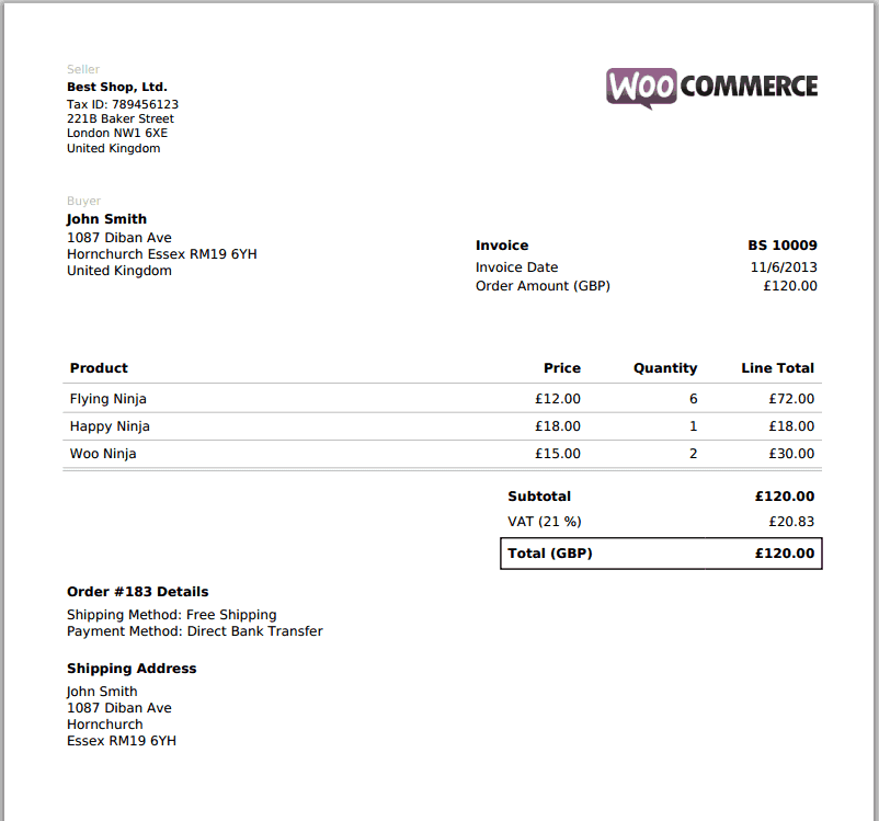 ปลั๊กอิน WooCommerce PDF ใบแจ้งหนี้