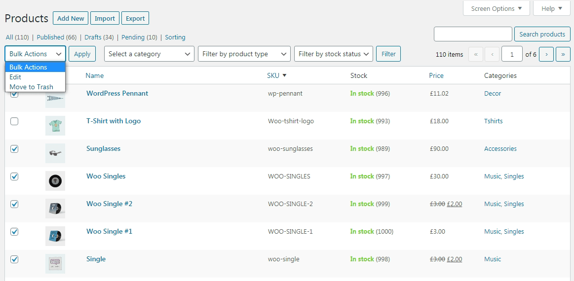 Elimina i prodotti utilizzando il core WooCommerce