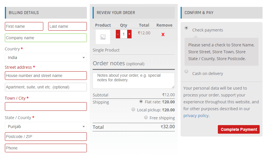 WooCommerce の 1 ページのチェックアウトとレイアウト