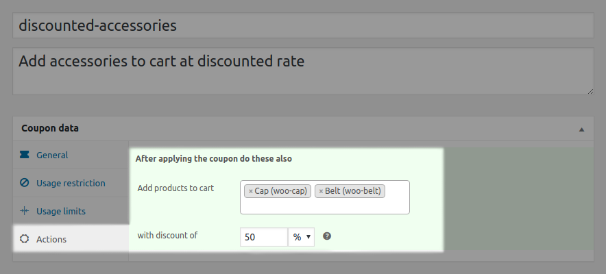 Dopo l'azione del coupon applica aggiungi prodotti al carrello