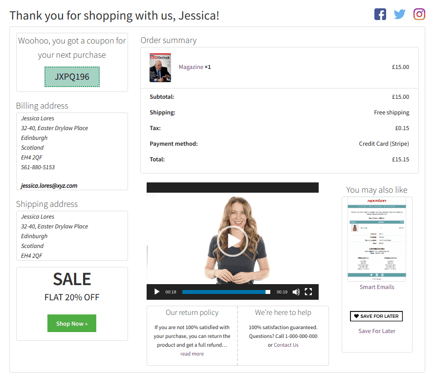 StoreApps プラグインを使用してカスタマイズされた WooCommerce お礼ページ