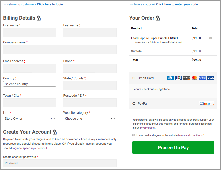 기본 WooCommerce 결제 페이지 예시