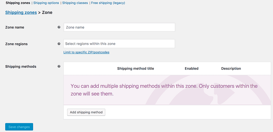Setările zonei de expediere WooCommerce
