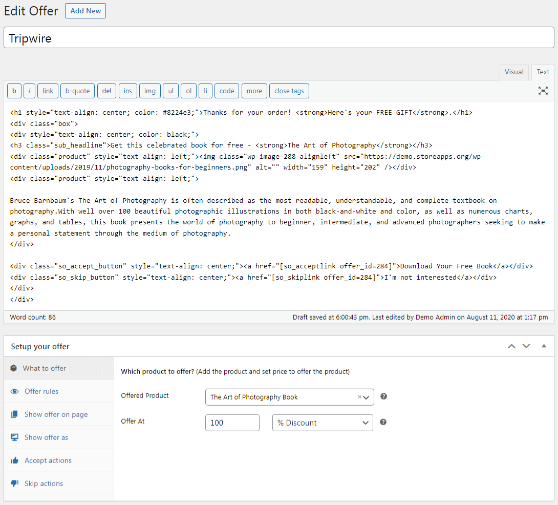 WooCommerce tripwire teklif açıklaması