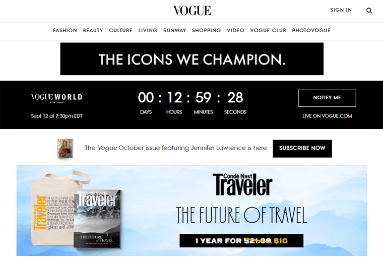 Vogue - Exemples de sites Web de magazines
