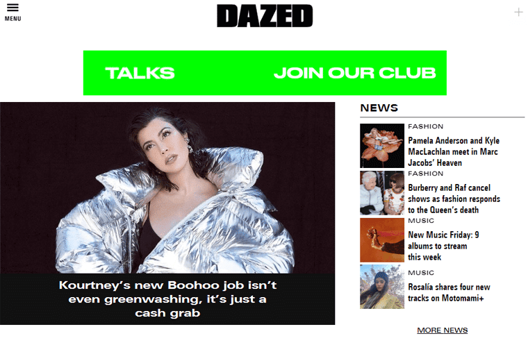 Dazed - Exemples de sites Web de magazines