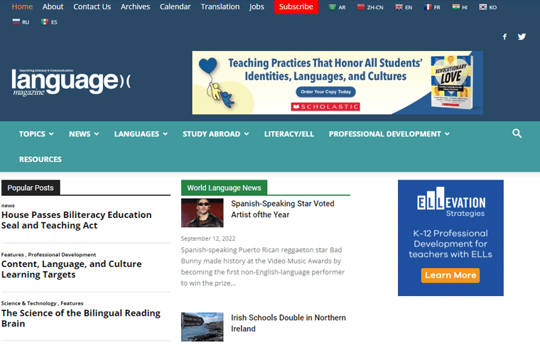 Magazine de langue Site Web éducatif Magazine