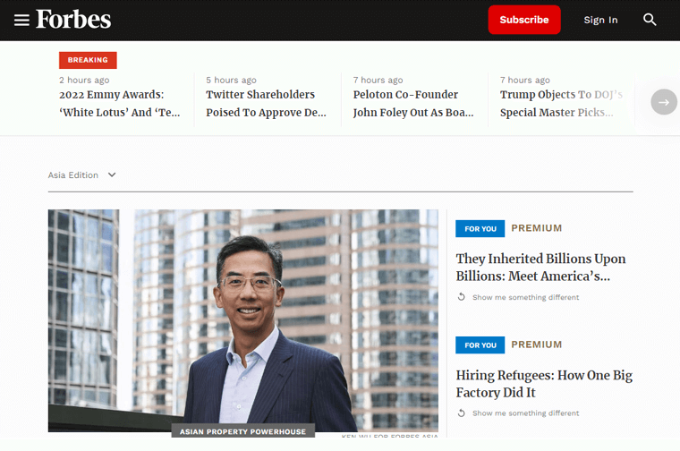 Site Web du magazine d'affaires américain Forbes