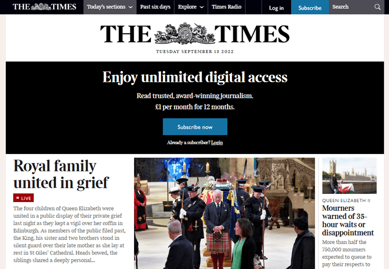 Le site Web du Times British Newspaper Magazine