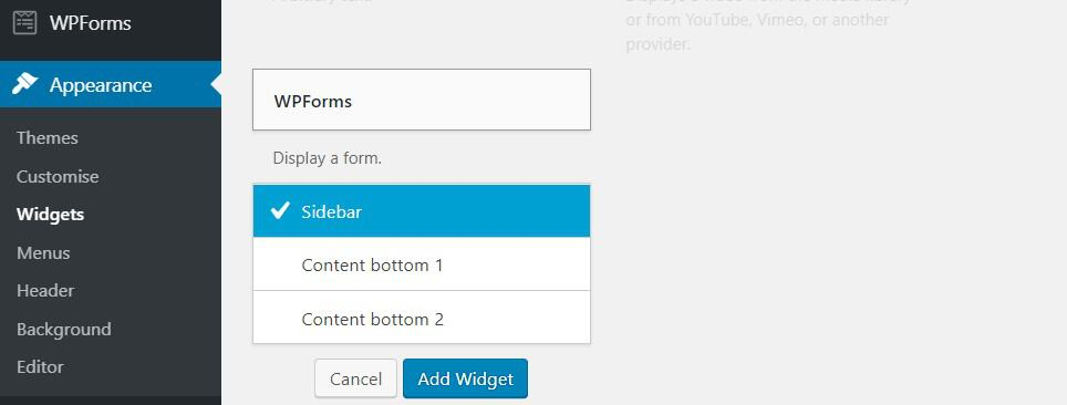 เพิ่ม WPForms ไปที่แถบด้านข้าง