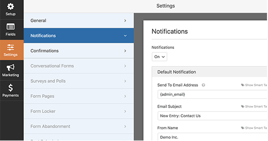การตั้งค่าการแจ้งเตือน WPForms