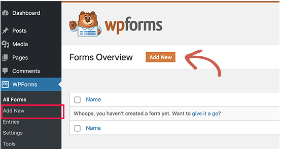 เพิ่มแบบฟอร์มการติดต่อใหม่โดยใช้ WPForms