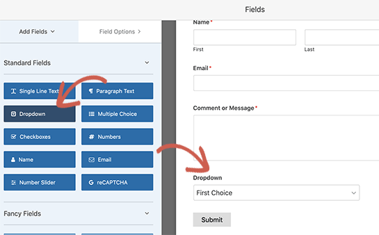 ตัวเลือกฟิลด์ WPForms