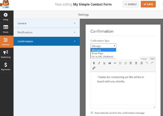 การตั้งค่าการยืนยัน WPForms