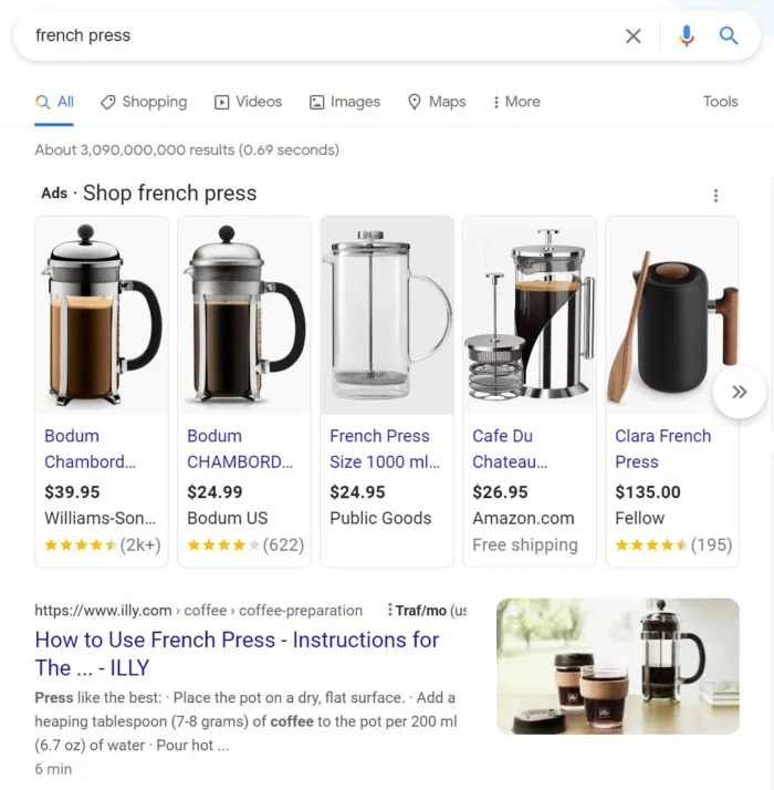 Anunțuri pentru Cumpărături Google pe pagina de căutare
