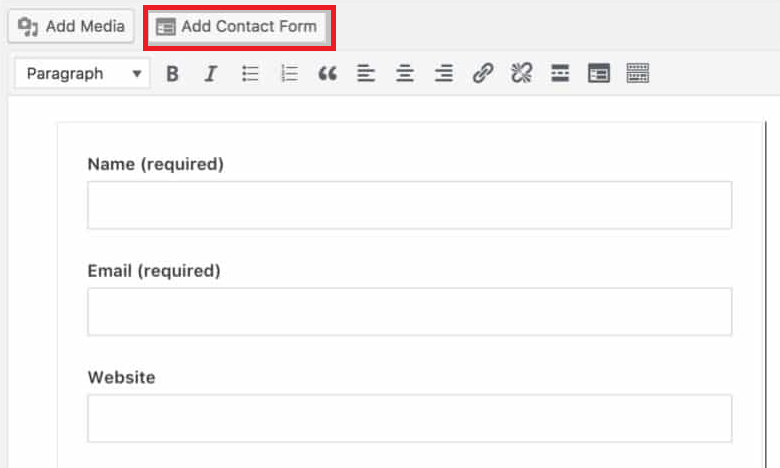 bouton "ajouter un formulaire de contact" jetpack
