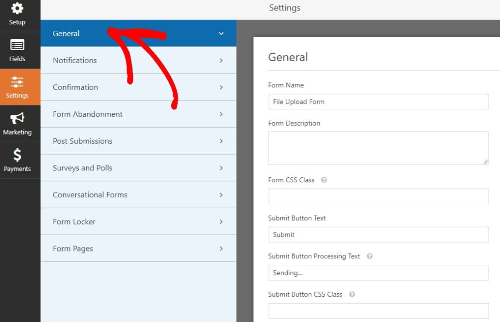 edit pengaturan formulir umum