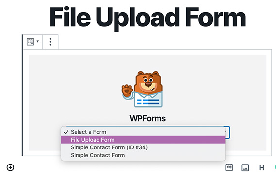 formulir unggah file di menu tarik-turun