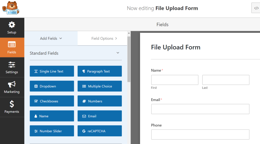 edit formulir unggah file wpform